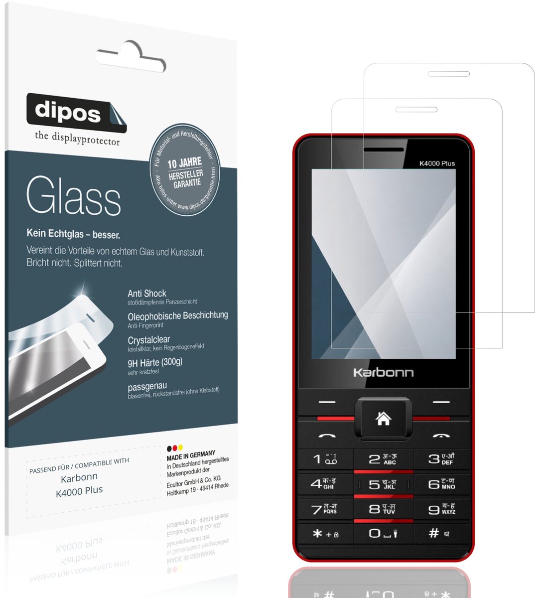 dipos – 2x Pantserfolie geschikt voor Karbonn K4000 Plus | 9H Screenprotector