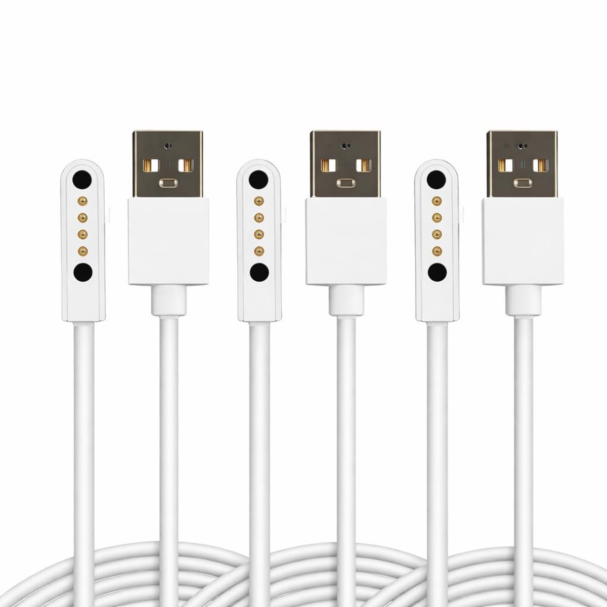 SnelShoppen - 3 Magnetische Oplaadkabels voor Smartwatch - 4-pins USB-oplader - Compact en Veilig - 7,62 mm Universeel - Ideaal voor Kinderen - Reserv