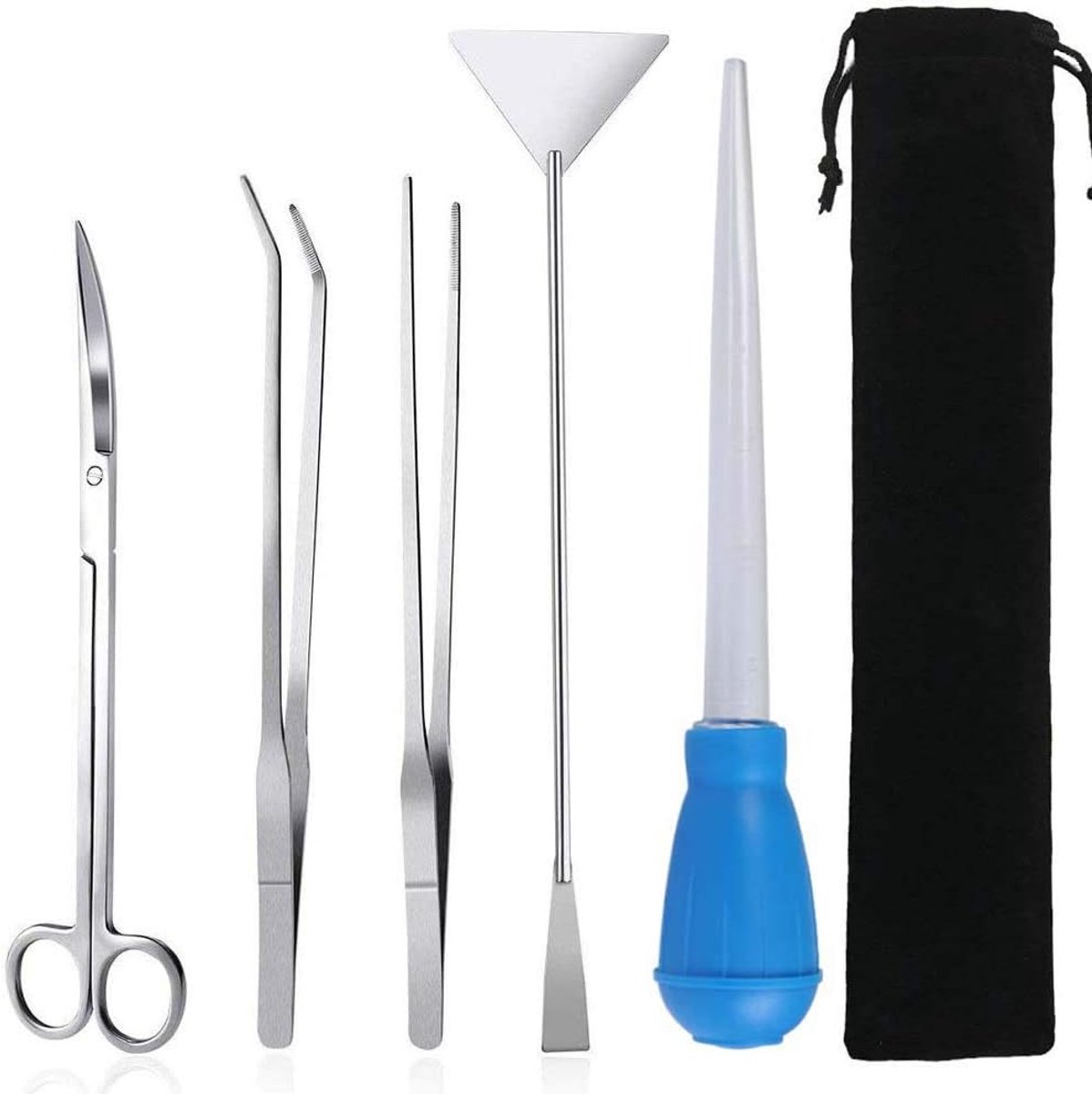 SnelShoppen - 5-in-1 Aquascape Tools Set - RVS Waterplanten Tweezers, Scharen, Spatula en Pipette voor Aquariums - Aquarium Starter Kit met PH Tester