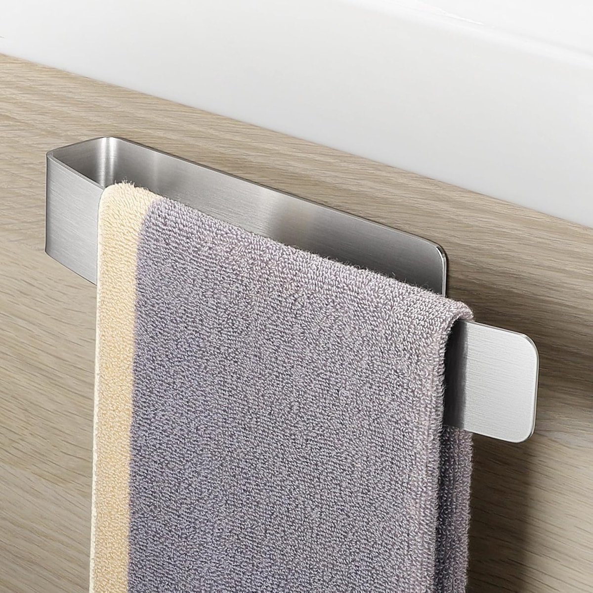 SnelShoppen - Handdoekhouder zonder boren - Zelfklevende Handdoekstang van 304 Roestvrij Staal - Geborsteld Zilver voor Badkamer, Keuken en Slaapkamer