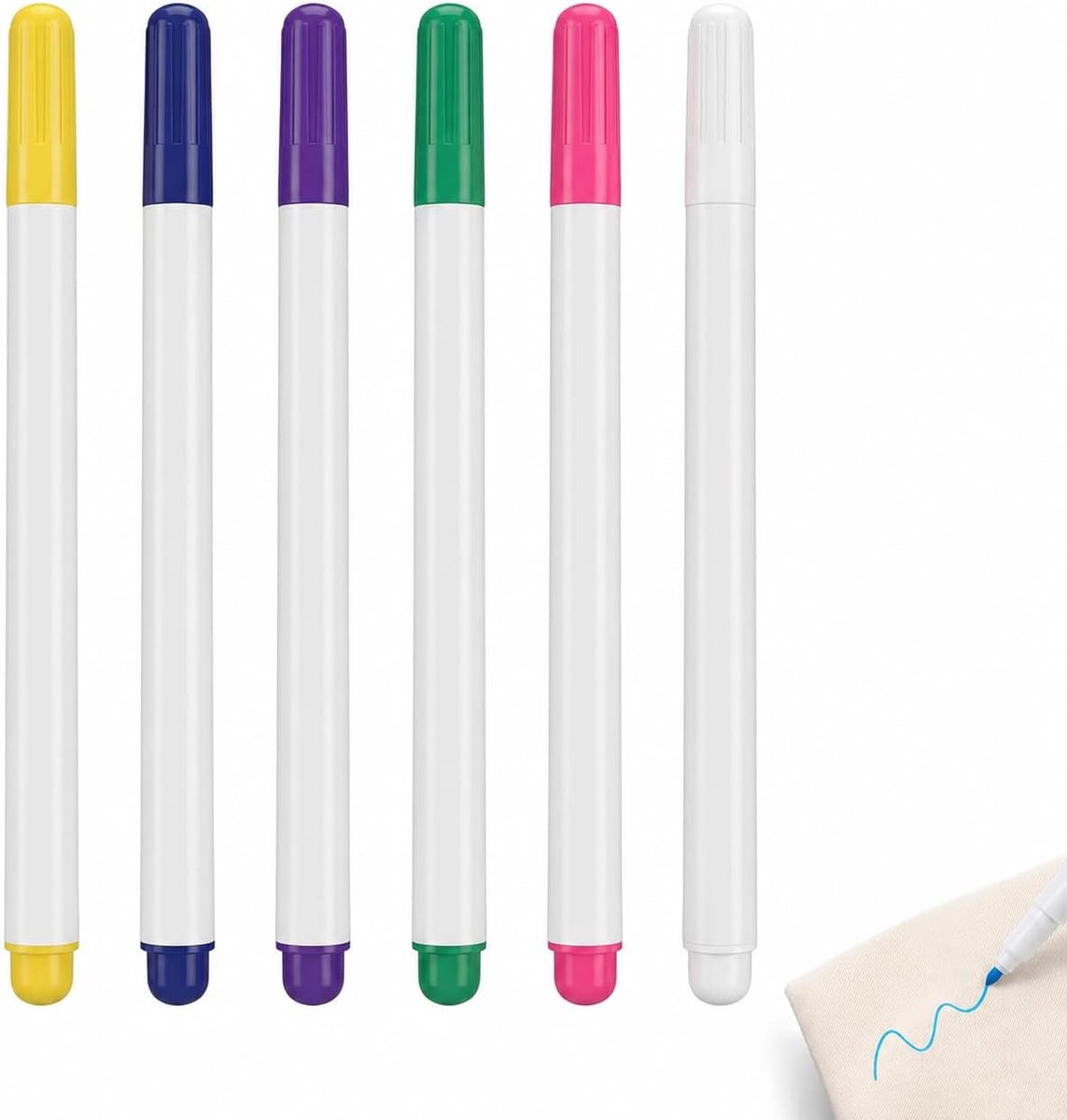 SnelShoppen - 6 Pcs Wateroplosbare Stiften voor Stof - Viltstiften, Marker Pens, Naai Accessoires, Hoge Precisie, Ideaal voor Katoen, Linnen, Gemengde