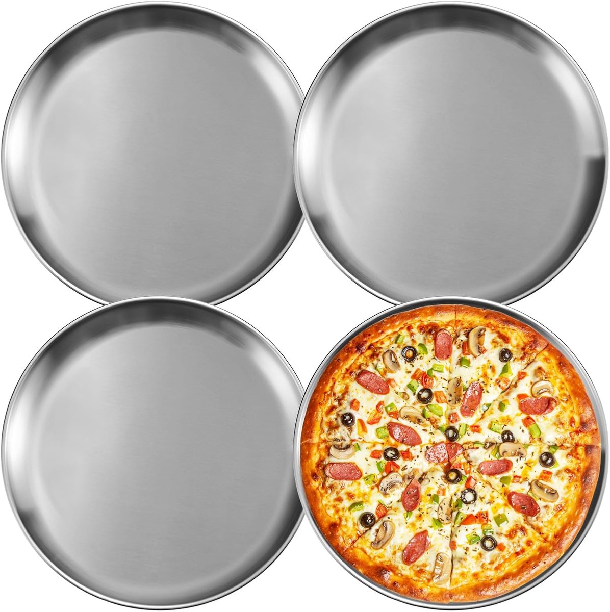 SnelShoppen - Rvs Ronde Borden Set van 4 - 30cm - Duurzaam, Lichtgewicht, Makkelijk Schoon te Maken - Ideaal voor Keuken, Eten, Camping en Feesten - Z