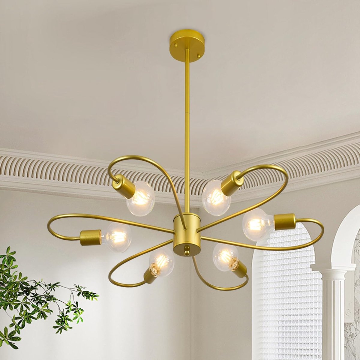 SnelShoppen - Moderne 6-Lichts Chandeliers - Sputnik Design - Verstelbare Hoogte - Goudkleurige Plafondlamp voor Woonkamer, Slaapkamer en Eetkamer