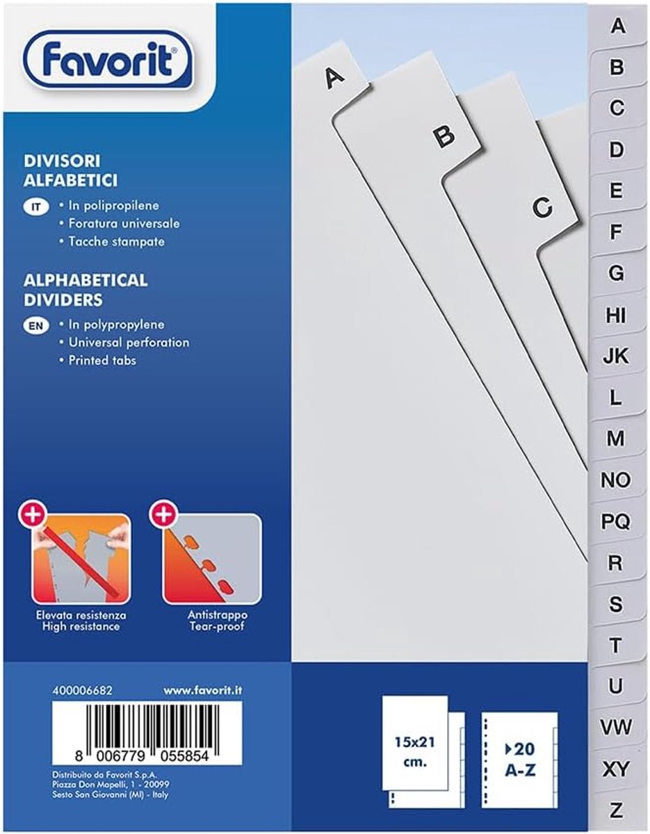 SnelShoppen - Alphabet A-Z Index Systeem 20 Sleutels, A5 Formaat 15x21 cm, Perfect voor Kantoor, School, Archiveren, Organiseren, Kleur: Multicolor