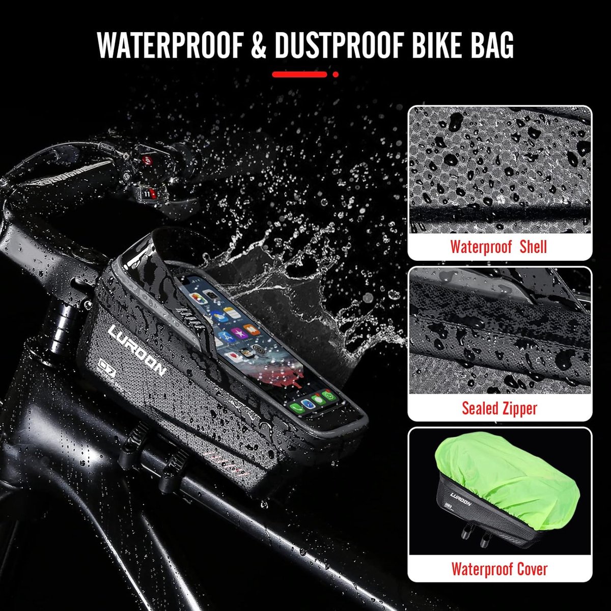 SnelShoppen - Fiets Houder, Mobiele Telefoonhouder, Waterdichte Fiets Tas met Regenhoes, Fiets Tas, Frame Tas, Stuur Tas voor Smartphones tot 6.9 Inch