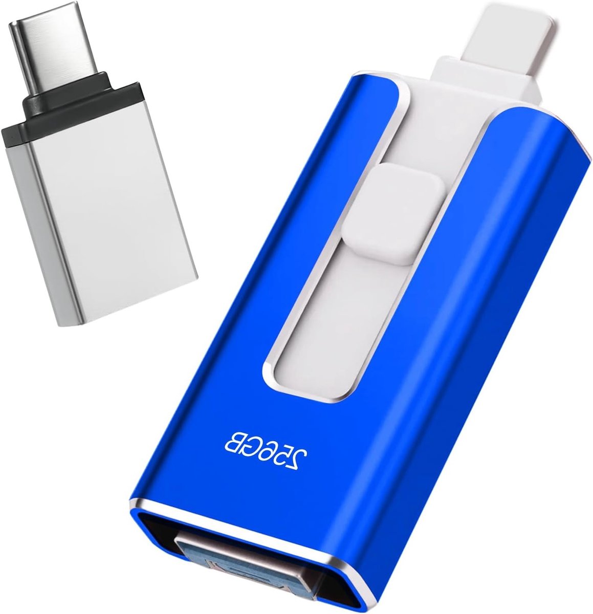 256GB 4-in-1 USB Stick voor iPhone, Android en PC - MFi Gecertificeerd, USB 3.0, Snelle Gegevensoverdracht, Externe Opslagoplossing