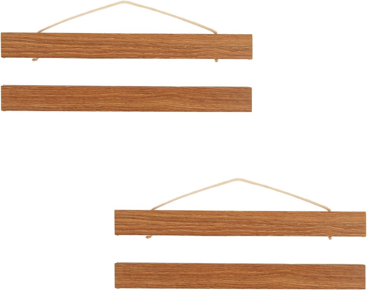 SnelShoppen - Set van 2 Magnetische A4 Poster Hangers in Teakhout, Houten Lijsten voor Wanddecoratie, Magnetisch Systeem voor Foto's en Posters, 21 cm