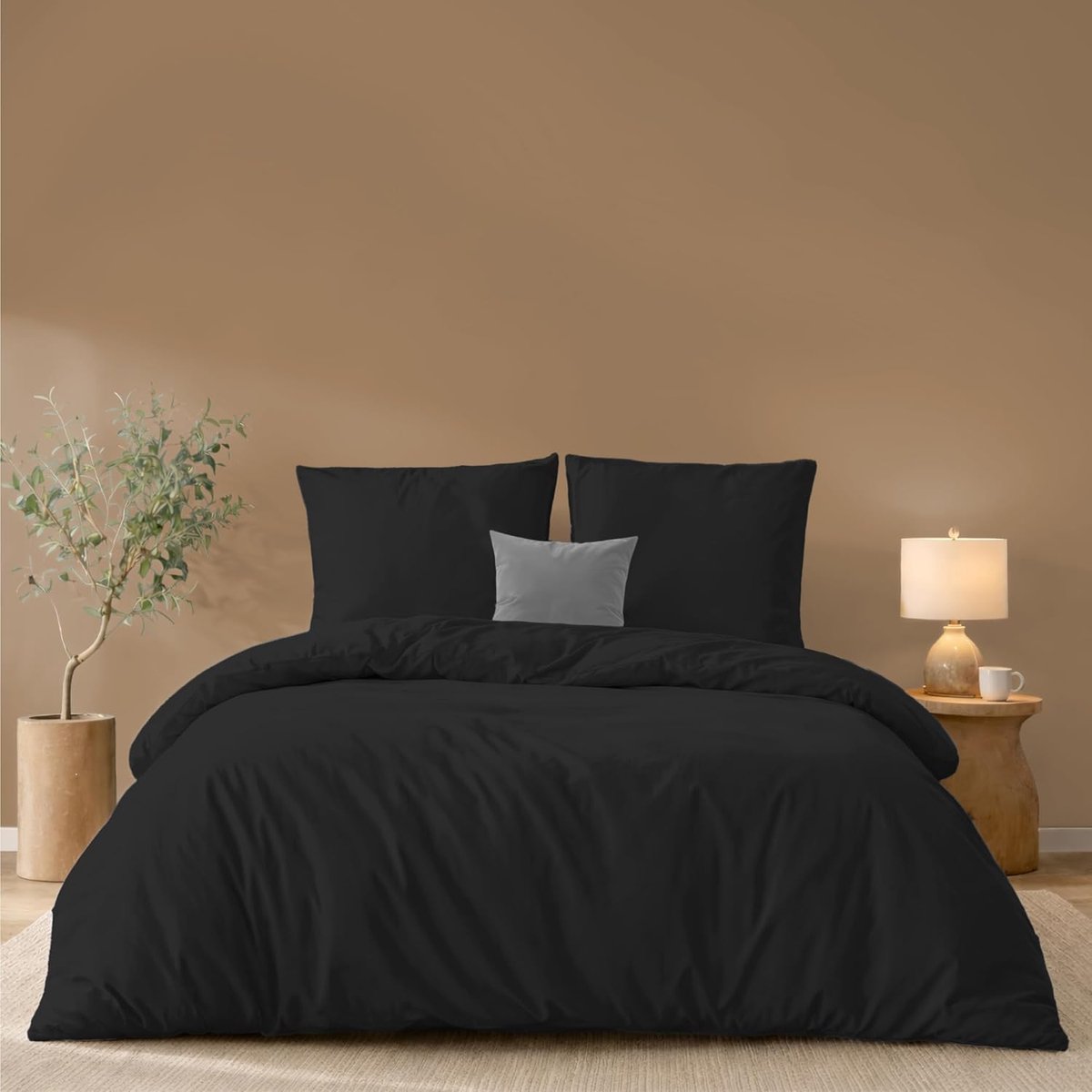Dekbedovertrek Set - Bedlinnen Microvezel - Rustige Slaap - Oeko-Tex Gecertificeerd - 200x200 cm - Zwart