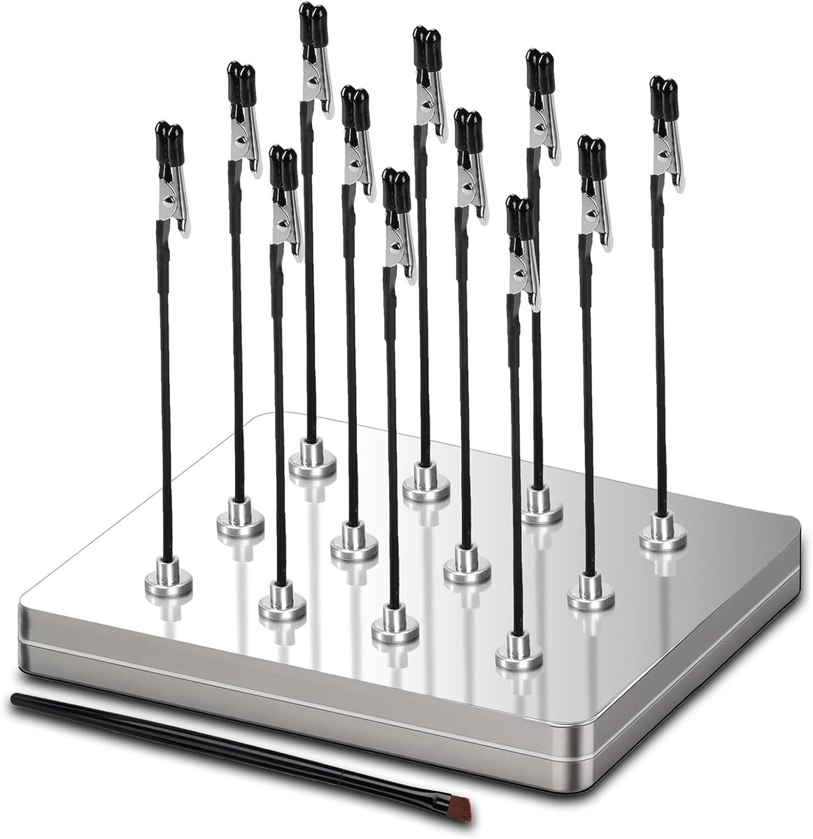 Thijox - 12 Stuks Derde Hand Solderen met Krokodillenklemmen en Magnetische Basis - Verstelbare Solderingshulp - Inclusief Borstel - Ideaal voor Print