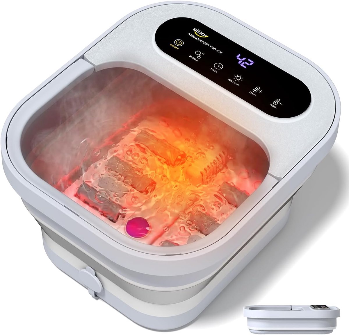 SnelShoppen - Masserende Verwarmde Opvouwbare Voetbad met Bubbels, 24 Temperatuurinstellingen (35-48°C), Rolletjes en Bimssteen voor Ontspanning en Ve