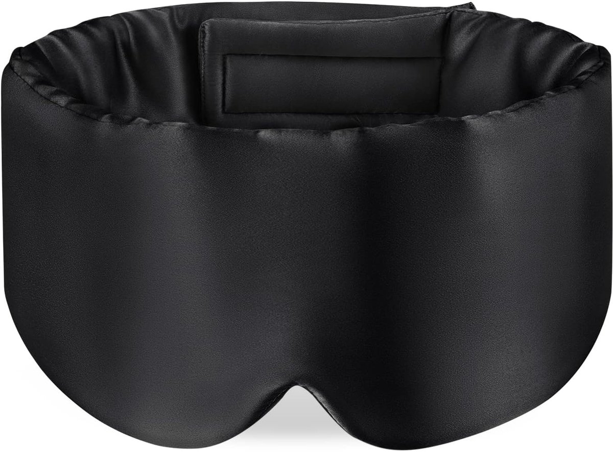 SnelShoppen - 100% Mulberry Zijde Slaapmasker met Verstelbare Band voor Mannen en Vrouwen, Groot Zwart Oogmasker voor Nacht, Reizen en Powernap