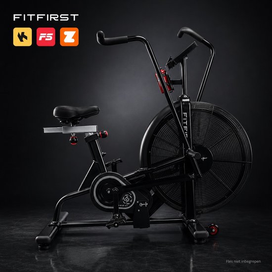 FitFirst AirBike X-55 – AirBike met Transportwielen, Hartslagband & Bluetooth Apps – 7 Trainingsprogramma’s – Thuis Fitness - HIIT Training - Cardio