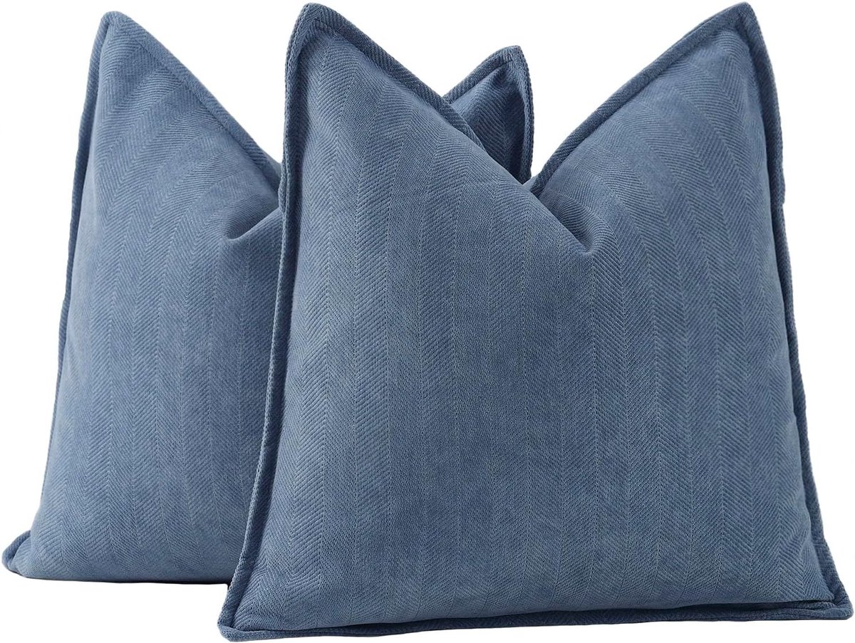 SnelShoppen - Set van 2 Woven Chenille Fringe Kussenslopen 45x45cm Super Zacht Decoratief voor Sofa en Slaapkamer Dusty Blue