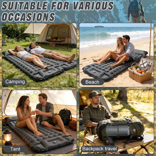 SnelShoppen - Zelfopblaasbaar Campingmatras, Ultralicht Luchtbed Met Kussen, Draagbaar Zelfopblaasbaar Campingmatras Voor Hiking, Buiten Trekking (Gri — afbeelding 4