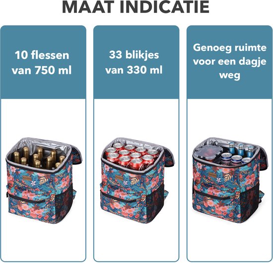 Packaway Koeltas Rugzak 25L - Incl. 2 gratis koelelementen - Incl. gratis flessenopener - Waterafstotend - Anti diefstal vak - 4 Laags geïsoleerd - Wild Garden van Packaway — afbeelding 4
