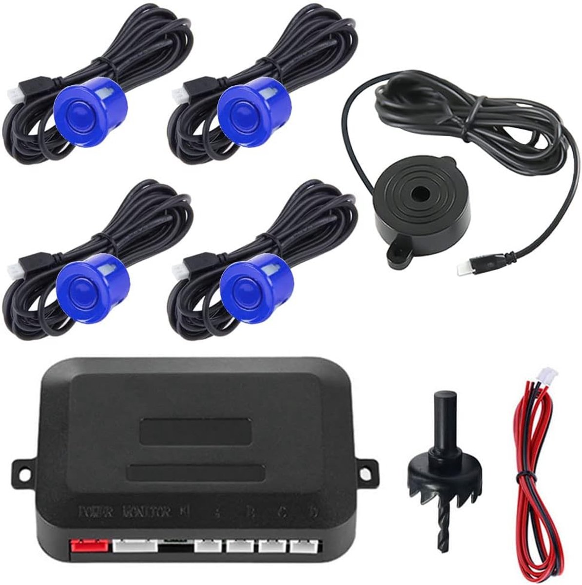 SnelShoppen - Car Reverse Parking Sensors - 4 Sensor Parkeerhulp met Geluidswaarschuwing - Waterdicht, Stootvast en Temperatuurbestendig - Veilig Park
