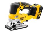 DeWalt 18V XR accudecoupeerzaag in geel en zwart, met een 5.0Ah accu.