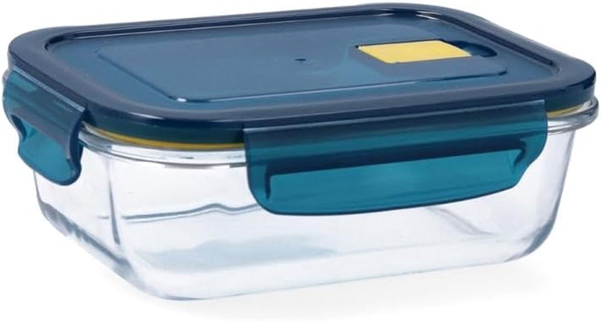 SnelShoppen - Airtight Glazen Bewaardoos 18x13x6 cm - Eco-vriendelijk, Recyclebaar, 65 ml - Blauw - Geschikt voor Magnetron, Vriezer, Keuken, Camping