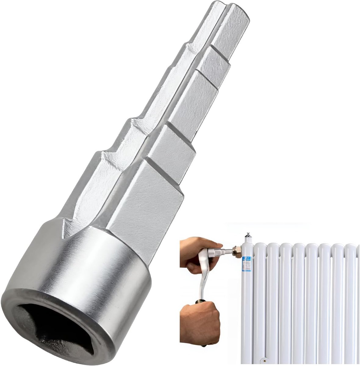 SnelShoppen - Universele Trapmoersleutel voor Sanitair Verwarming 1/2 Inch - 5-Fasen Moersleutel met Binnen Vierkant - Robuuste Inbussleutel - 85 mm L