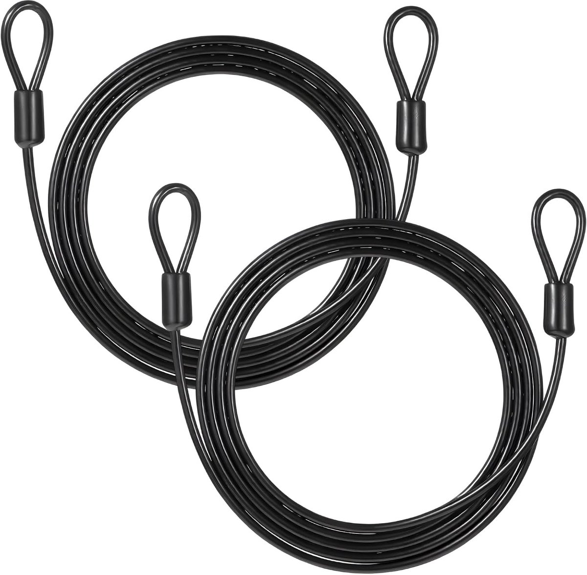 SnelShoppen - 2 Stuks Stalen Loopkabel met Oogjes 2m x 4mm - Zwarte Kabelslot voor Fiets en Tuin - Roestbestendige PVC Gecoat Veiligheidskabel