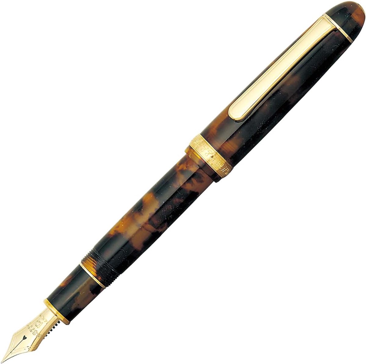 SnelShoppen - Luxe Japanse vulpen 3776 Century Celluloid Tortoise F - 0.28-0.33 mm - Handgemaakt - 14 karaat gouden penpunt - Inclusief geschenkdoos
