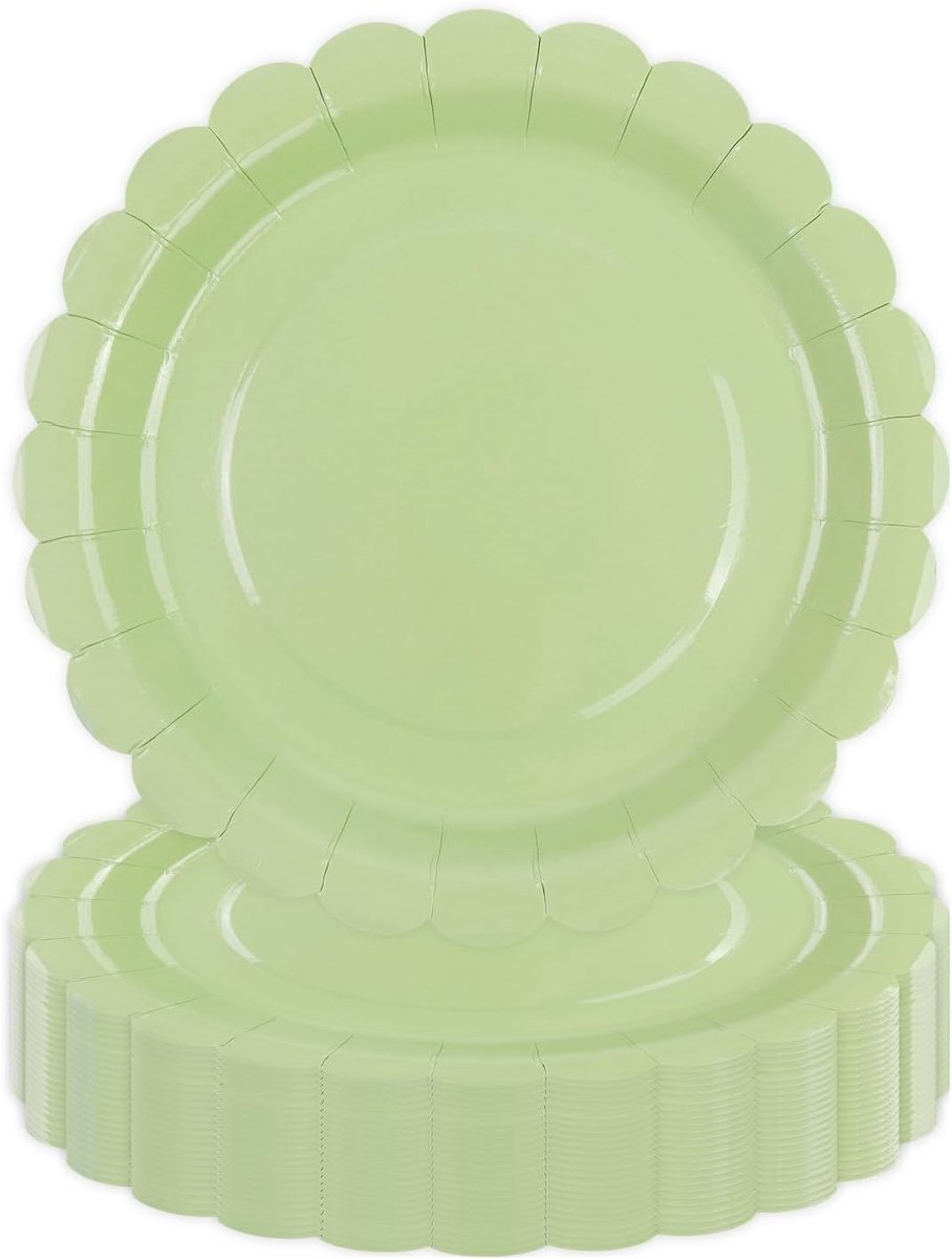 SnelShoppen - 50 Stuks Sage Green Papieren Borden 9 Inch, Scalloped Wegwerp Cake Dessert Dineren Borden voor Verjaardagen, Babyshowers en Bruiloften