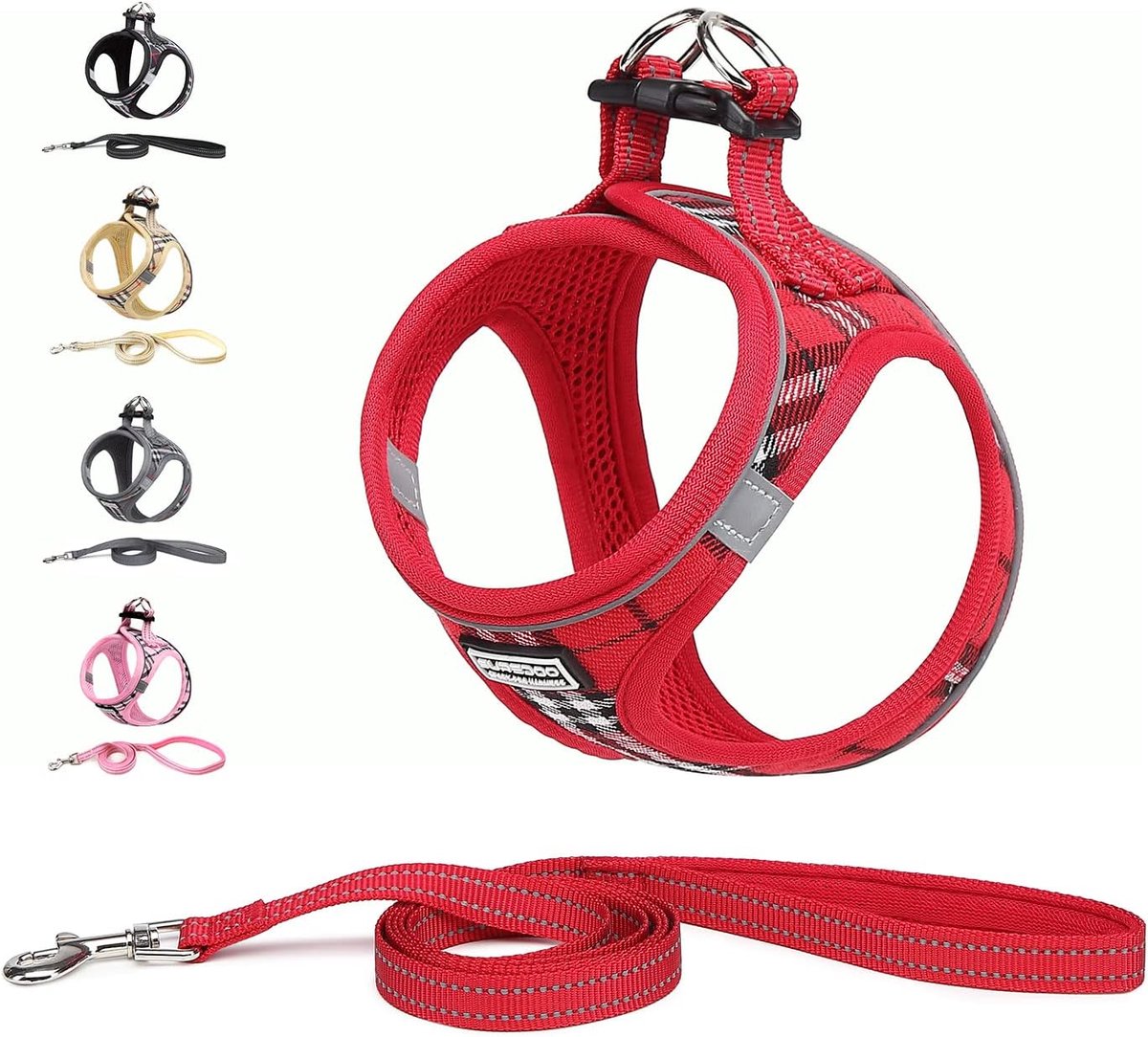 SnelShoppen - Dog Harness voor Kleine Honden met Leash, Anti-Pull Reflecterend en Ademend, Puppy Harnas voor Kleine en Middelgrote Honden (M, Rood Rui