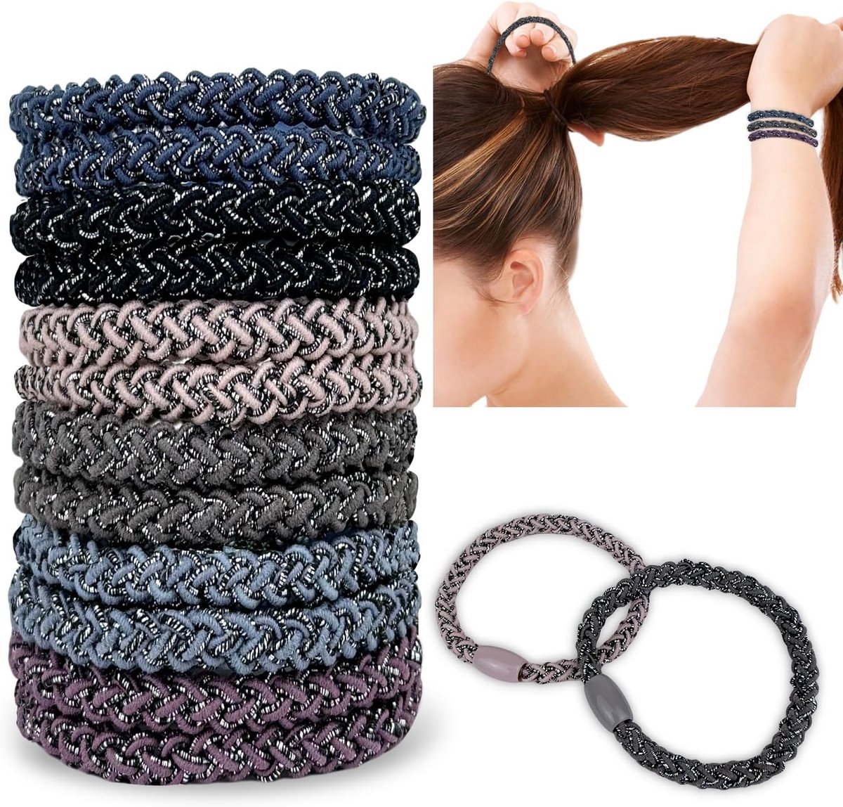 SnelShoppen - 12 Stuks Haarbanden, Kleurrijke Ponytail Holders, Elastische Haaraccessoires, Geen Beschadiging, Ideaal voor Vrouwen en Meisjes