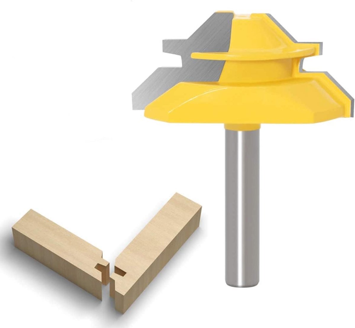 SnelShoppen - 45 Degree Lock Mitre Router Bit 8mm, Houtfrezer voor MDF, Massief Hout, Plywood, Voor Houtbewerking en Graveren, 2 Inch Diameter, Geschi