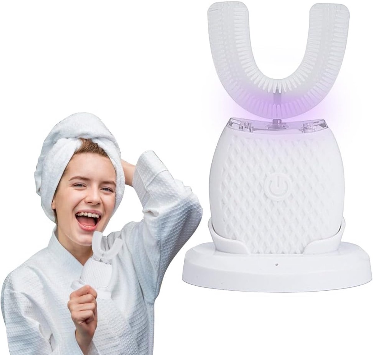 SnelShoppen - Ultrasonic Electric Toothbrush, 360° Automatische U-vormige Tandenborstel voor Volwassenen, Wit, Voor Diepe Reiniging en Tandvleesverzor
