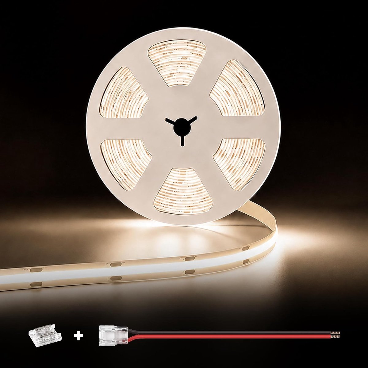 SnelShoppen - 12V COB LED strip 5m, 528 LEDs/m, dimbaar, neutraal wit 4000K, zelfklevend lichtstrip voor interieur, tuin, feestverlichting