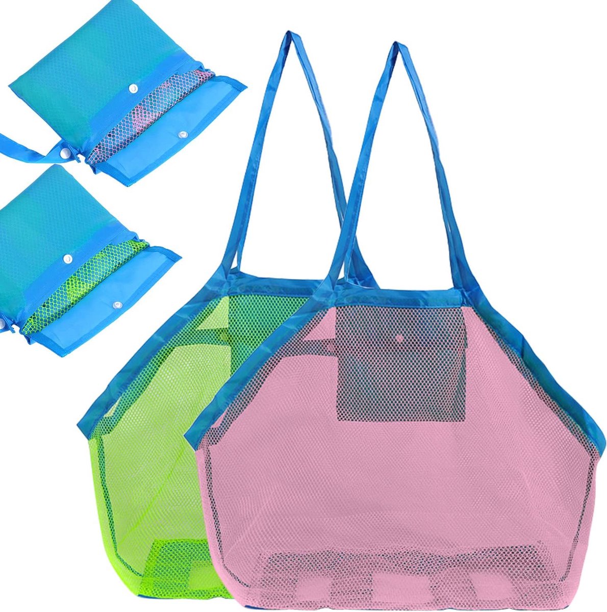SnelShoppen - 2 Stuks Strand Speelgoed Set, Mesh Strandtas, Ideaal voor Gezinsvakanties, Groot Voor Strandspellen, Waterpistolen en Speelgoed