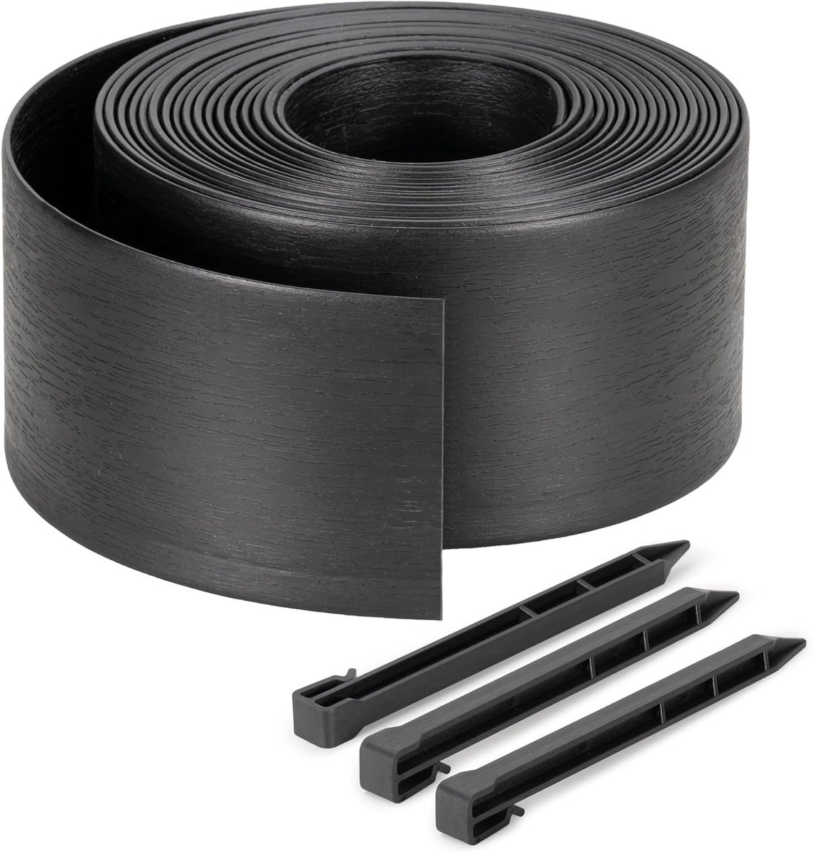 SnelShoppen - Velway Flexibele Grasrand, Plastic 10 m, Hoogte 13 cm, inclusief 20 Grondankers, Zwart, Bedborder en Tuinrand voor Tuin en Paden