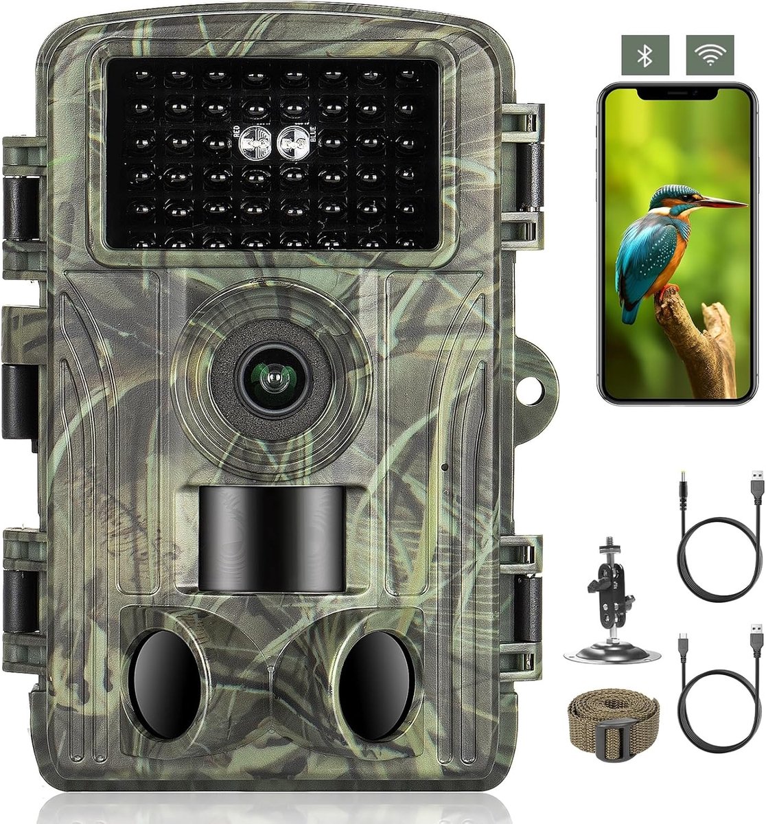 SnelShoppen - Wildcamera met Mobiele Telefoonoverdracht App, 4K Jachtcamera met Bewegingsmelder, WiFi Bluetooth, Nachtzicht, 120° IP66 Waterdicht, 48M