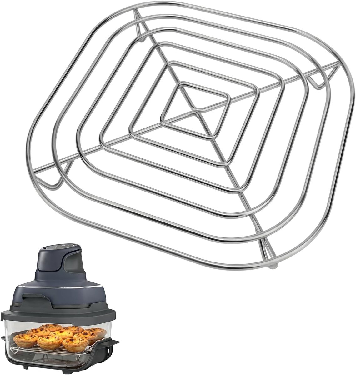 SnelShoppen - Stalen Rooster voor Air Fryer, Vaatwasserbestendig Rooster voor Glazen Container 3,8L, Ideaal voor Ninja Crispi FN101/FN100/FN090/FN091/