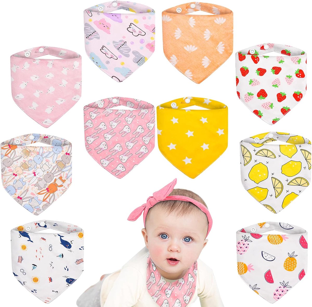 SnelShoppen - Baby Bandana Bibs met 2 Verstelbare Knoopjes, 100% Katoen, Zachte & Absorberende Baby Driehoekslab voor Jongens en Meisjes, Ideaal voor