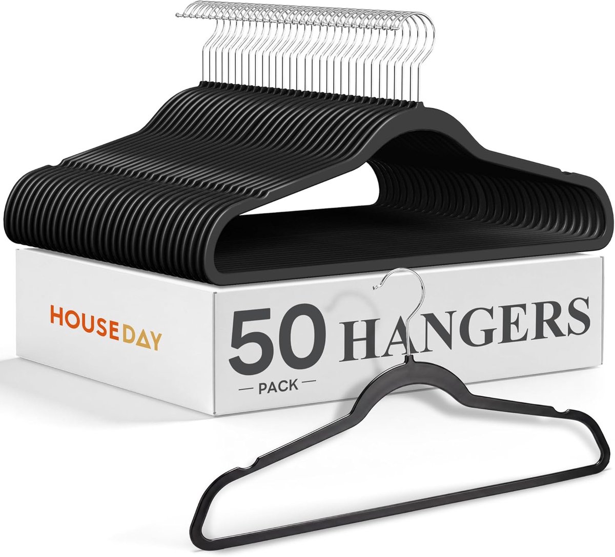 SnelShoppen - Set van 50 Plastic Kledinghangers, Heavy Duty 0.5 cm, Ultra Dun, Ruimtebesparend, Lintvrij en Afneembaar, met 360° Draaihaak, Ideaal voo