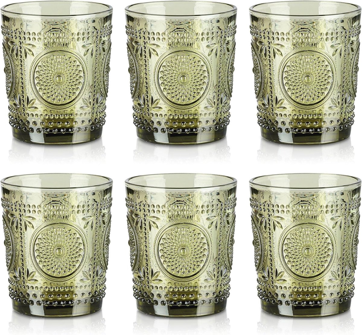 SnelShoppen - Set van 6 Vintage Drinkglazen 320ml met Zonnebloem Motief, Gekleurd Whisky, Cocktail, Bier, Sap, Theeglas voor Feest, Tuin en Keuken
