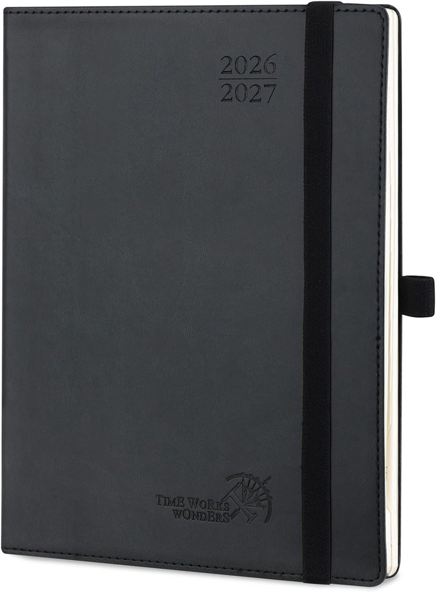 SnelShoppen - POPRUN Agenda Monthly Planner 2026 2027, 18 Maanden School Planner, Zachte PU Leer Omslag, 22x16.5 cm, 100 GSM Papier, Zwart, Juli 2026