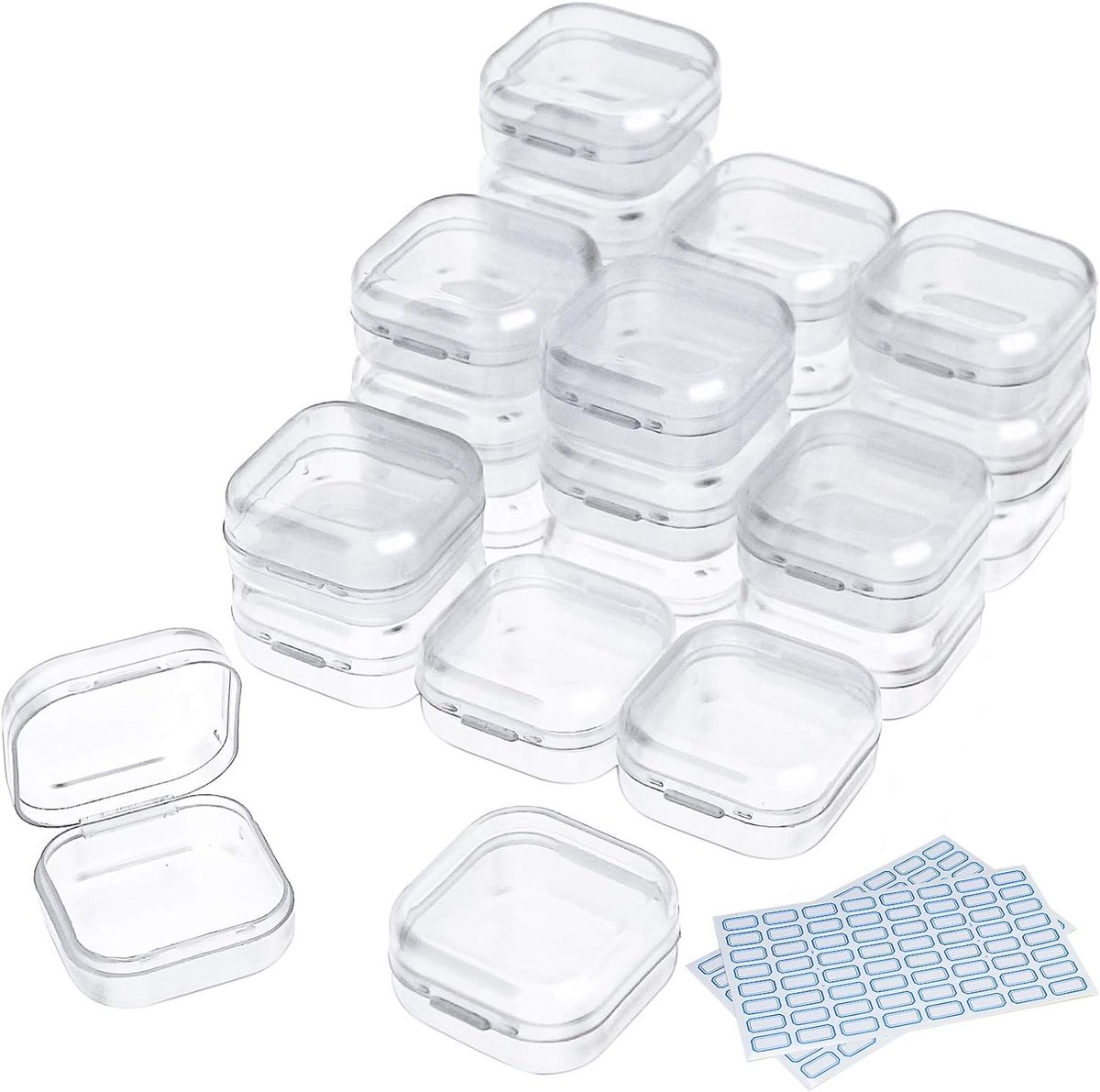 SnelShoppen - 24 Stuks Transparante Plastic Opbergdozen met Deksel - Kleine Bewaarcontainers voor Kralen, Knutselspullen, Sieraden en Meer - 3.5 x 3.5