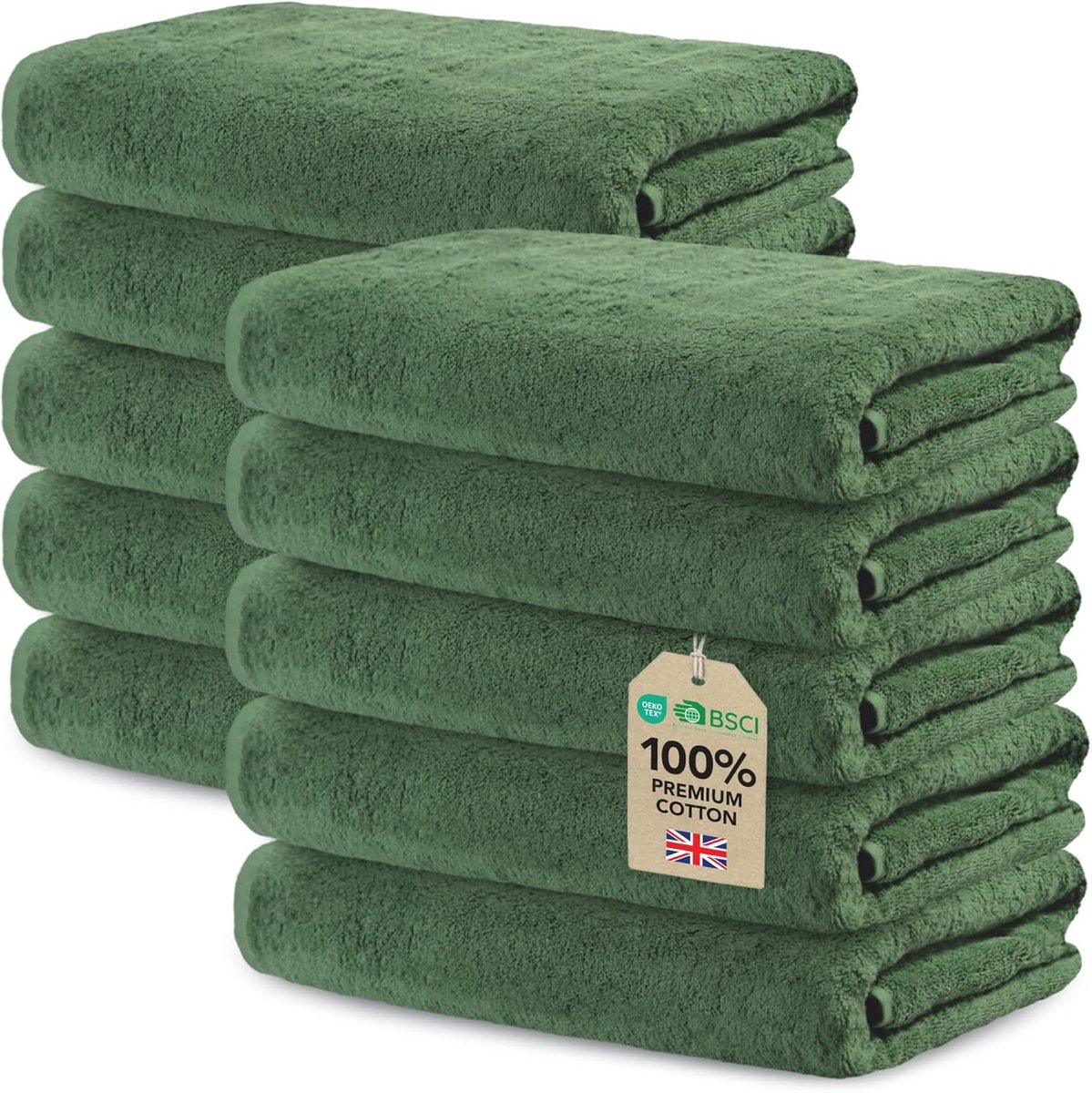 SnelShoppen - Set van 10 Handdoeken 30x50 cm Donkergroen 100% Katoen Ultra Absorberend voor Keuken, Badkamer en Gastgebruik, OEKO-TEX Gecertificeerd