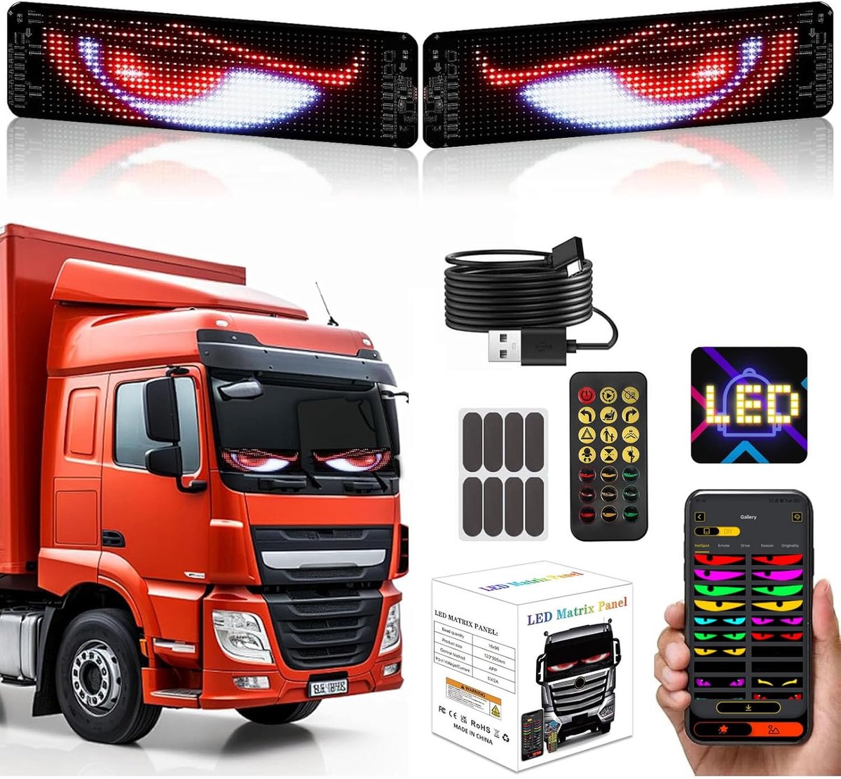 SnelShoppen - 2 Stuks Devil Eyes LED Lampen voor Auto's en Vrachtwagens, Kleurvolle Ogen Verlichting, Programmeerbare Flexibele Display met Smartphone