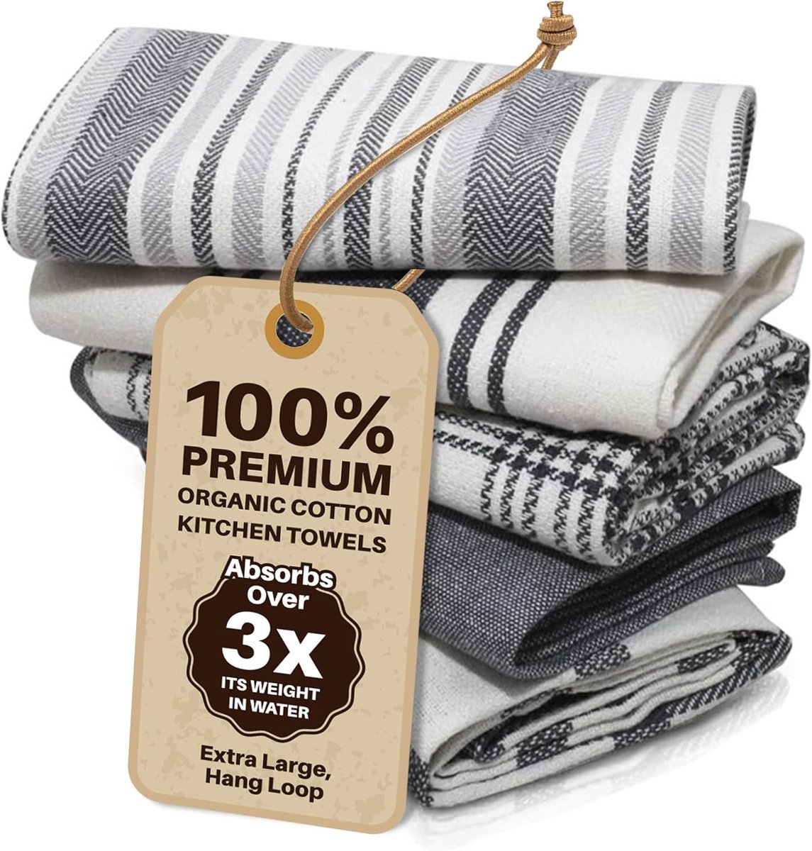 SnelShoppen - Set van 5 Keuken Doeken - 100% Katoen - 45 x 70 cm - Super Absorberende Theedoeken - Wasmachinebestendige Keukenhanddoeken voor Droog Di