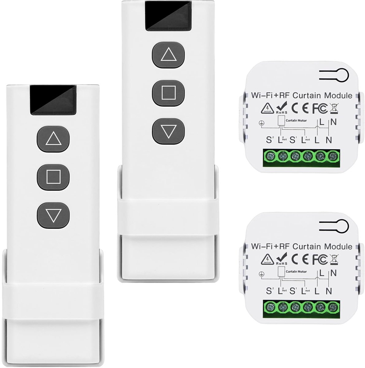 SnelShoppen - 2 Stuks Draadloze Schakelaars Rolluiken Set met Afstandsbediening, Elektrische Shutter Besturing, Opbouwmontage met RF Ontvanger, Slimme
