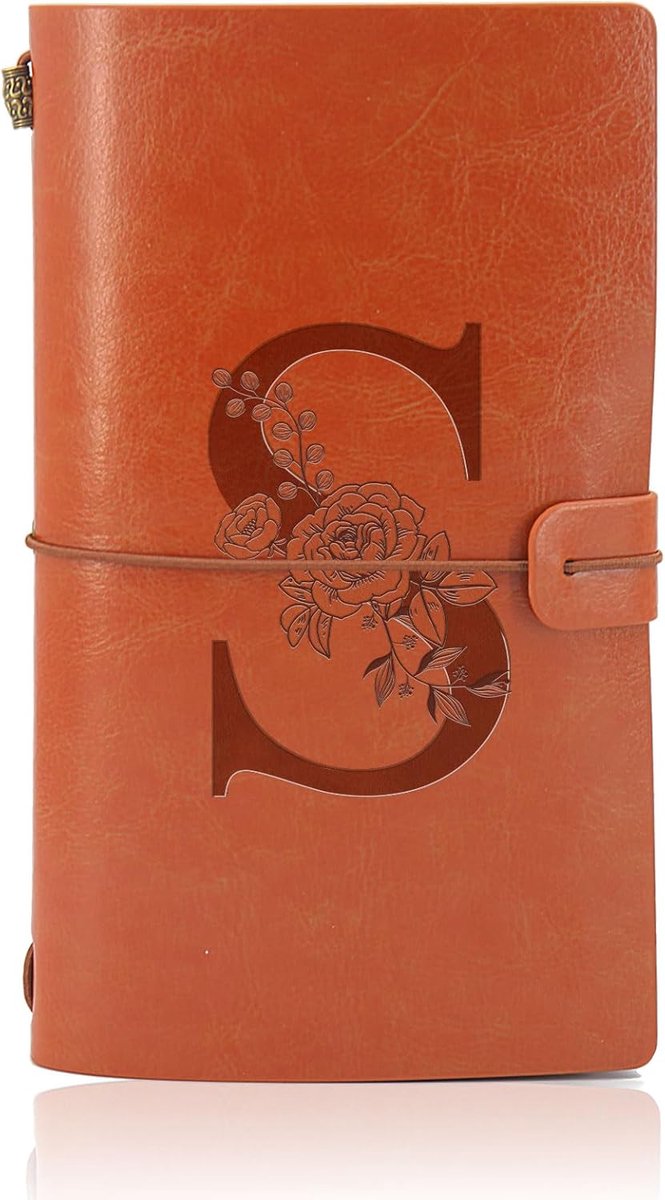 SnelShoppen - Initial Leather Travel Notebook - Vullend Dagboek voor Meisjes - Lined Retro Reisdagboek met Lege Pagina's - Monogram Initiaal - Perfect