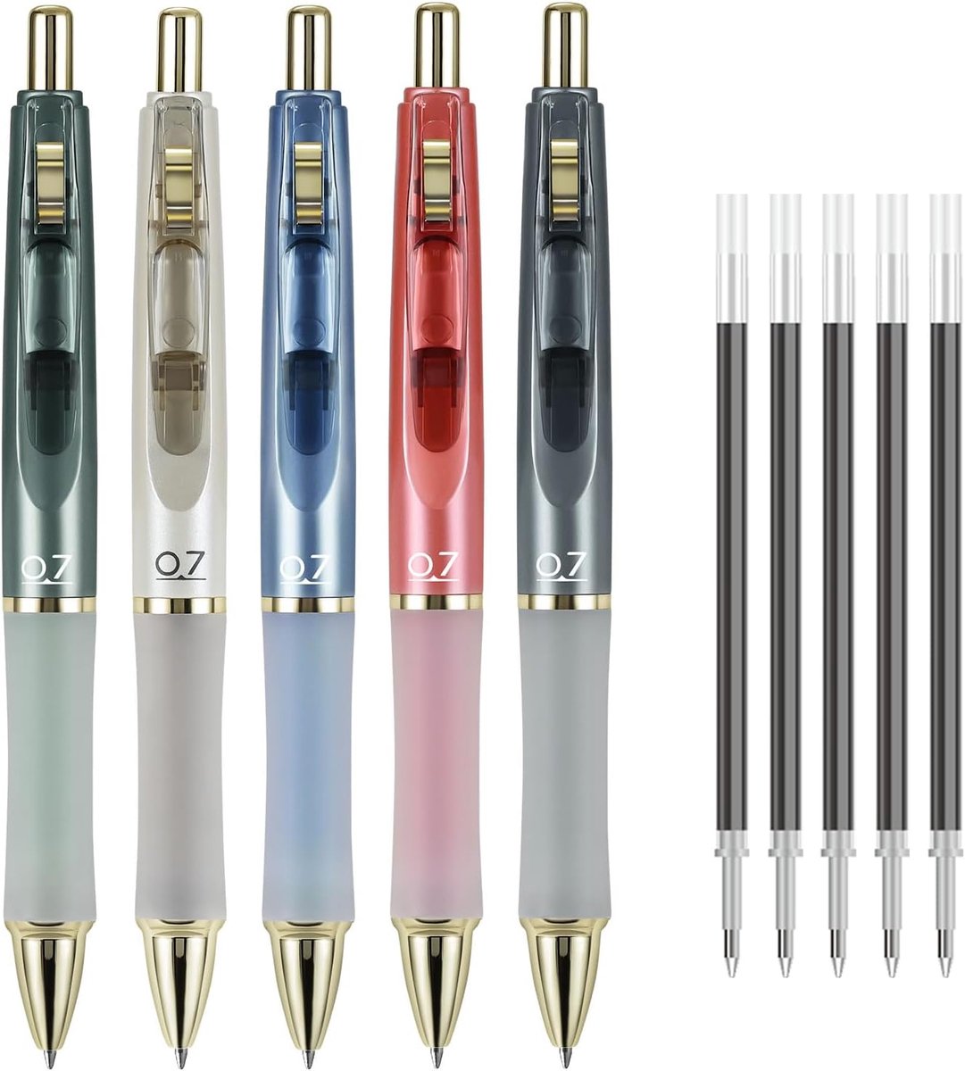 SnelShoppen - Premium 0.7mm Gelpennen Set - Zwart Inkt, Herbruikbare Roll-Ball Pennen met Ergonomisch Ontwerp - 5 Stuks + 5 Navullingen voor Studenten