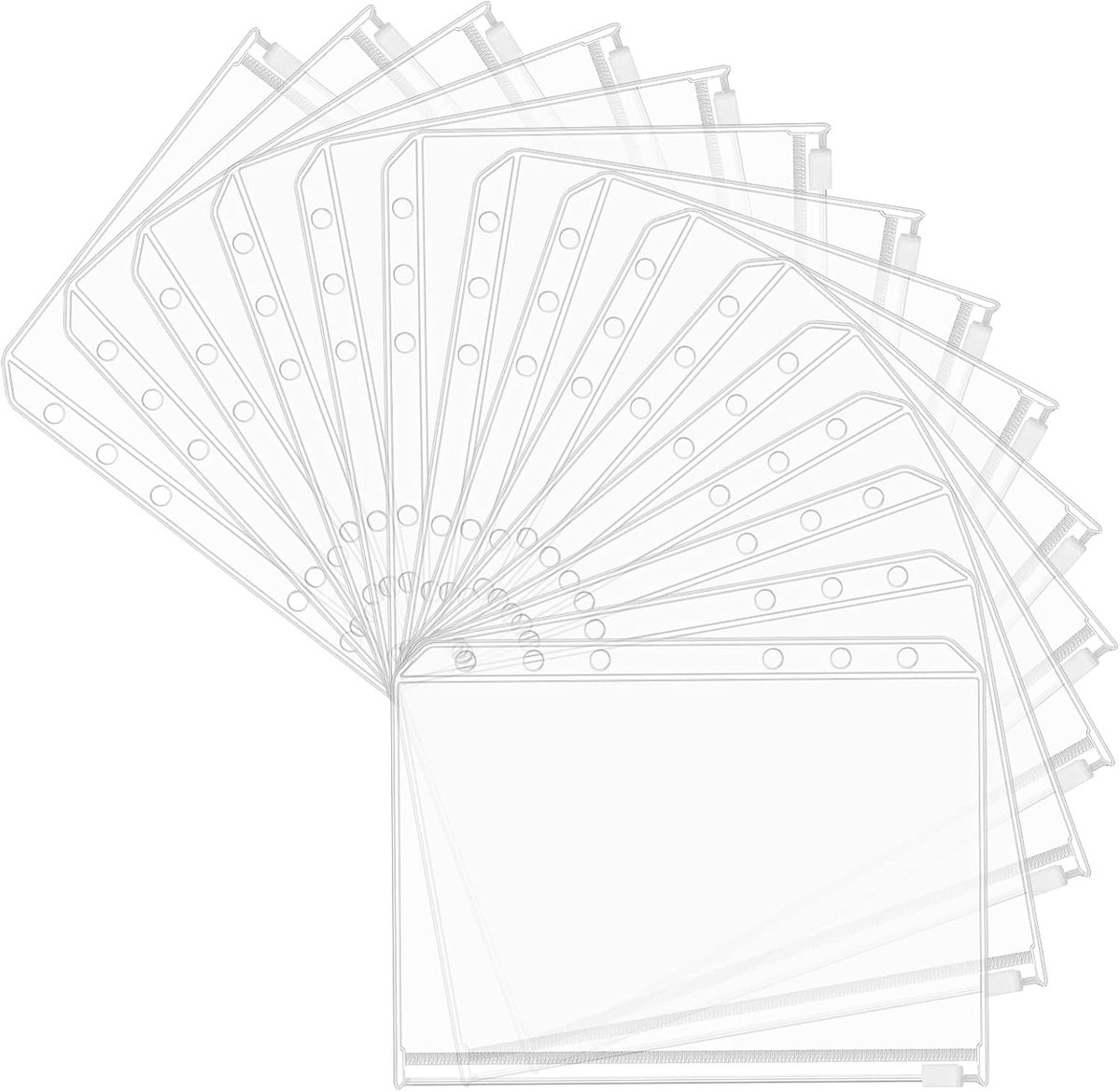 SnelShoppen - Pack van 15 A6 Plastic Mappen met 6 Gaten - Waterdichte PVCFolders met Rits voor Documenten, Notities, Creditcards en Meer