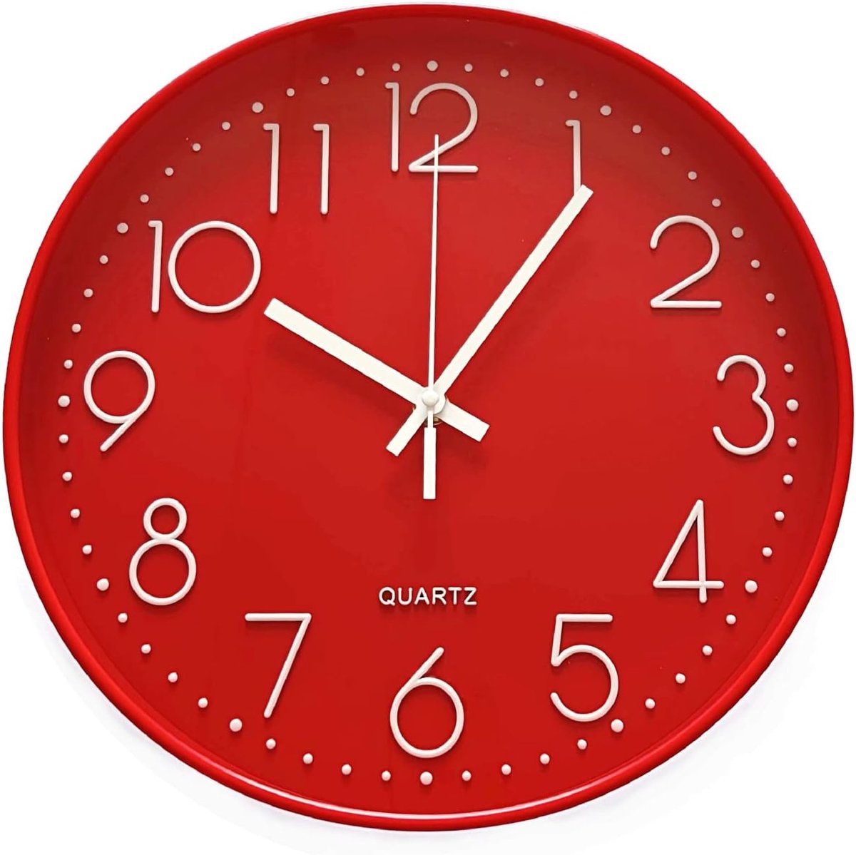 Thijox - 12 Inch 30 cm Moderne Grote Ronde Stille Wandklok Rood Quartz Niet-Tikkend voor Slaapkamer Woonkamer Kantoor Keuken, Batterij Werkt