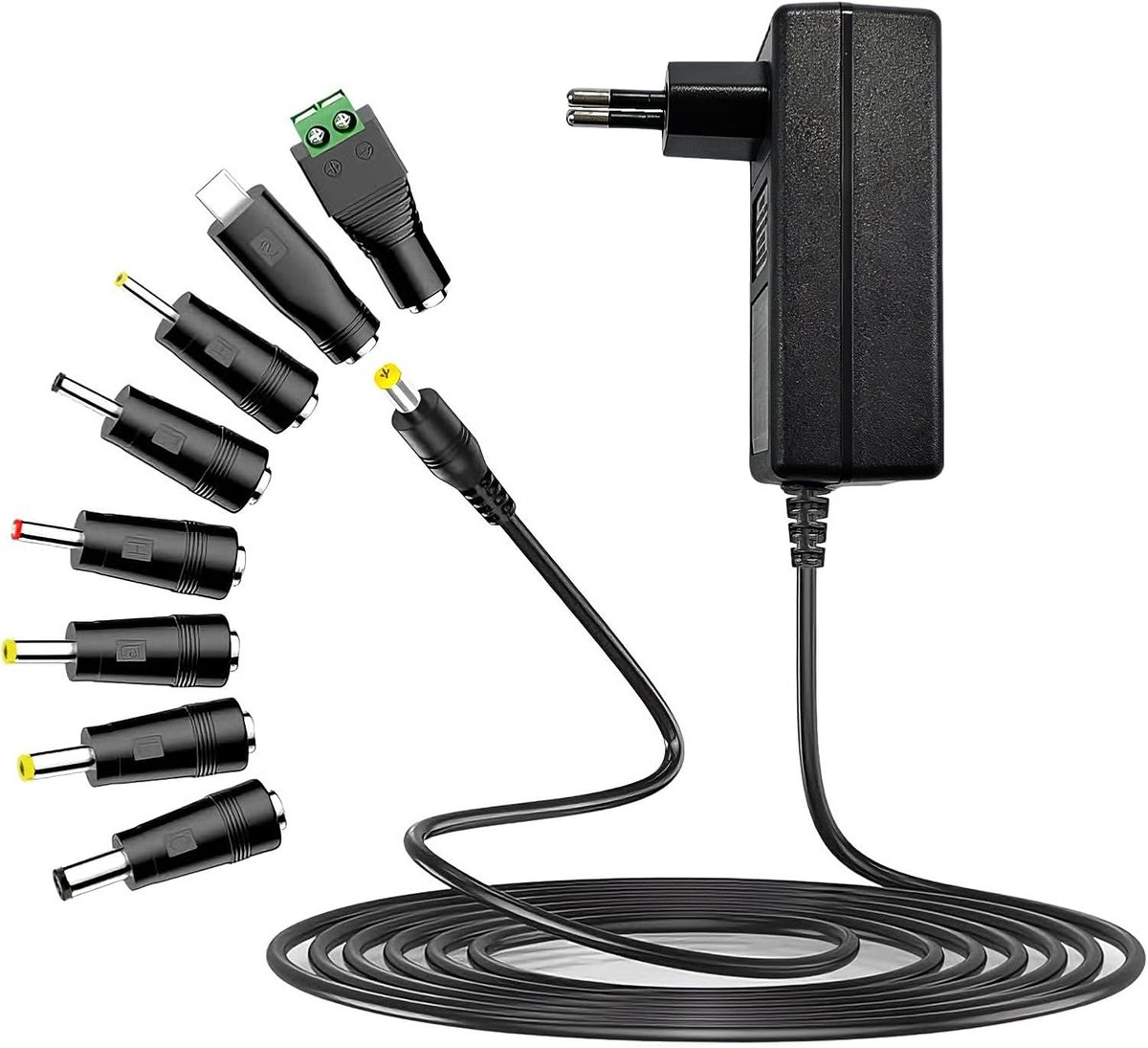SnelShoppen - Power Supply 12V 3A 36W AC DC Voeding met 8 DC Stekkers, Geschikt voor LED Strips, CCTV Camera's, LCD Monitoren, Routers en TV Boxen