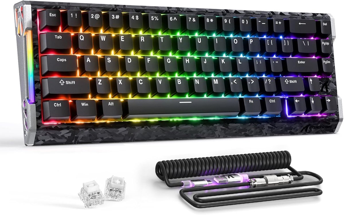 SnelShoppen - Gaming Toetsenbord Wired RGB 60% Compact QWERTY met 8000Hz Snelle Trigger, 0.01mm RT Nauwkeurigheid, Duurzaam Carbon Fiber en CNC Alumin